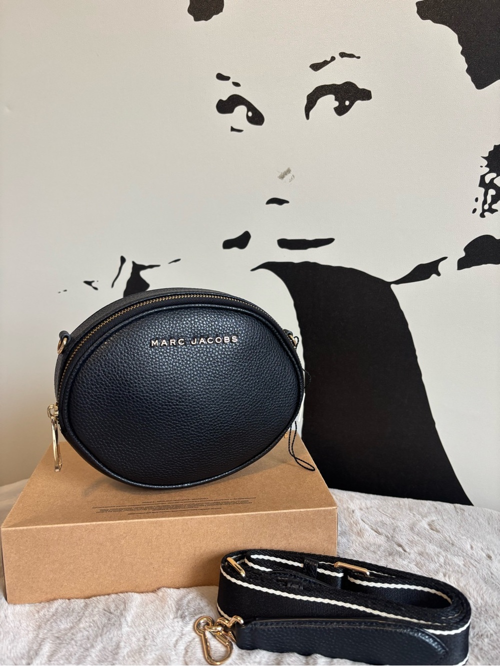 Marc Jacobs Black Pebbled Oval Crossbody with Gold Hardware